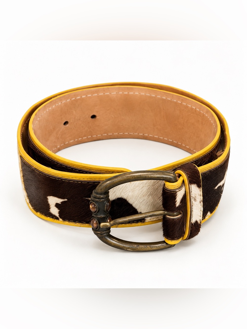 Streets Ahead Vintage Cow Print Haircalf Belt Stone-Embellished Buckle S